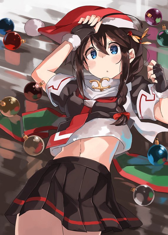 1girl, black_gloves, black_hair, black_serafuku, black_skirt, blue_eyes, braid, fingerless_gloves