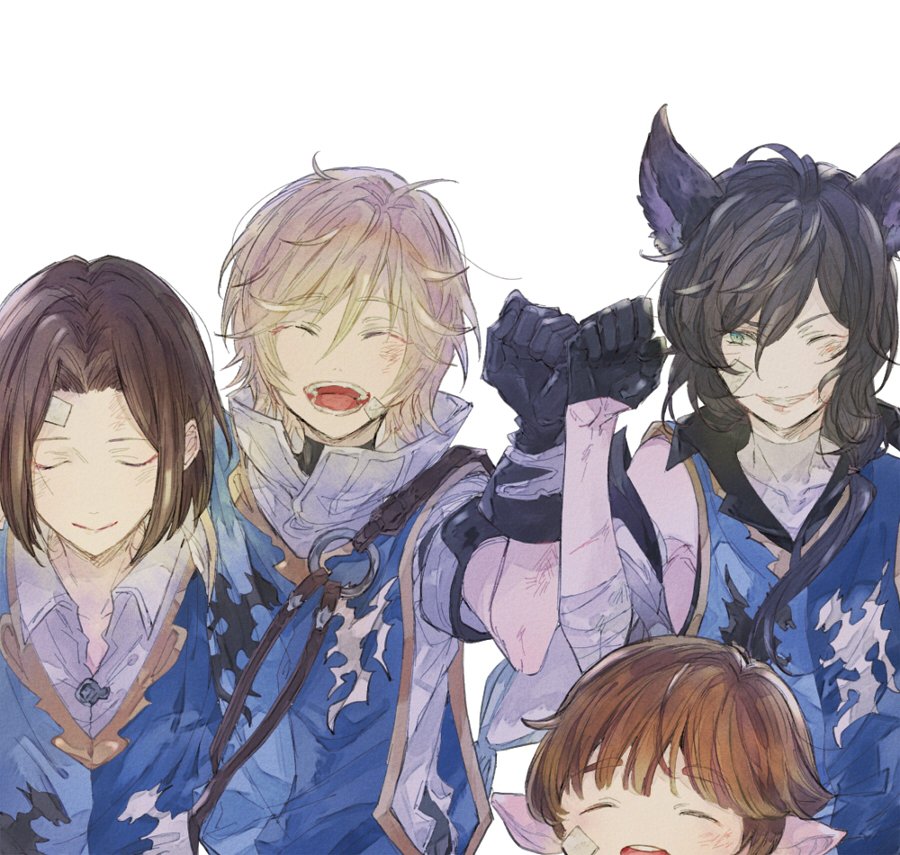 4boys, arthur_(granblue_fantasy), black_hair, blonde_hair, brown_hair, cruz_(granblue_fantasy), erun_(granblue_fantasy), fist_bump