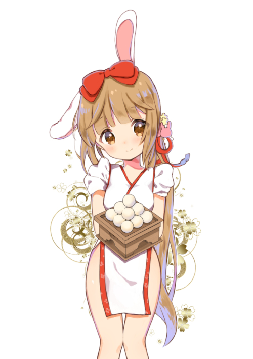 1girl, animal_ears, bangs, blush, bow, brown_eyes, bunny_hair_ornament, caracorn