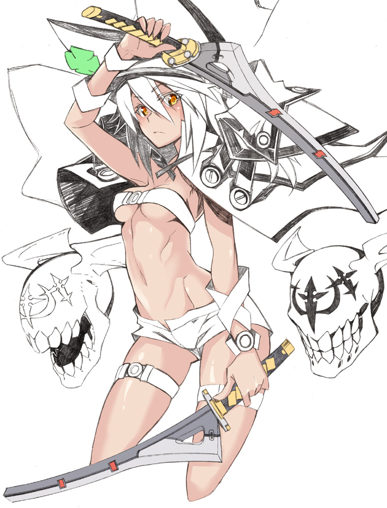 1girl, belt, beltbra, breasts, cape, guilty_gear, guilty_gear_xrd, hair_between_eyes
