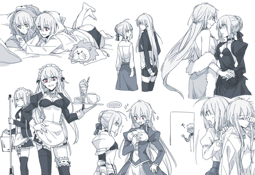 ..., 1boy, 3girls, 88_(einnimnech), ?, ahoge, alternate_costume, archer