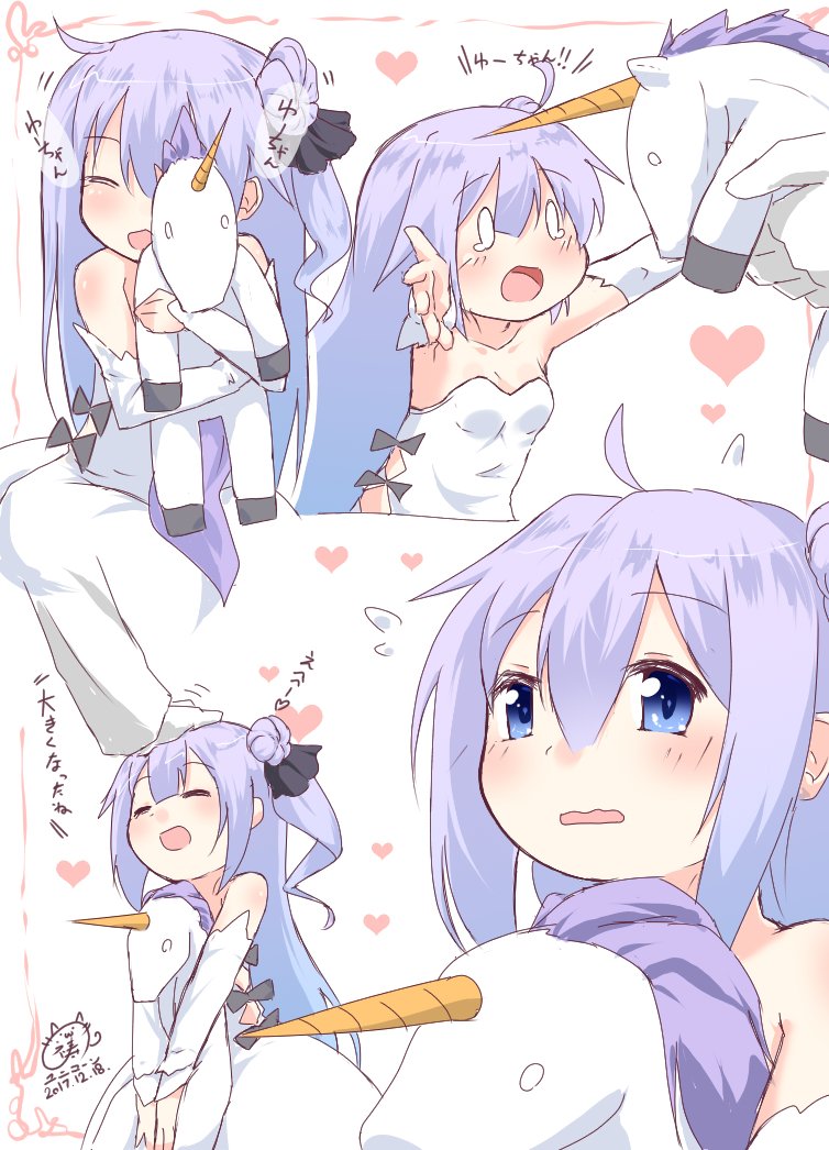 1girl, :d, ^_^, ahoge, azur_lane, bare_shoulders, closed_eyes, commentary
