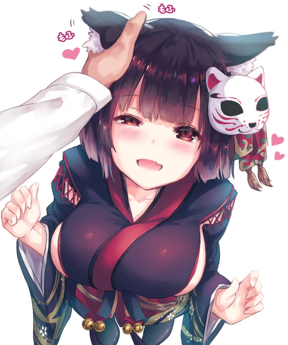 1girl, :d, admiral_(azur_lane), animal_ears, azur_lane, bangs, black_hair, black_kimono