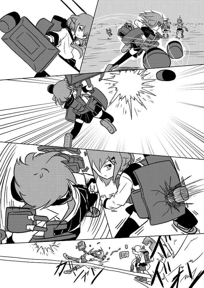 5girls, anchor, animal_hood, bangs, broken, broken_weapon, bullet, bunny_hood