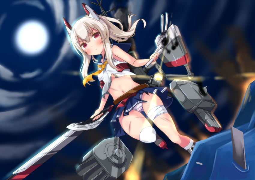 1girl, asymmetrical_legwear, ayanami_(azur_lane), azur_lane, bangs, blue_sailor_collar, blue_skirt, blurry