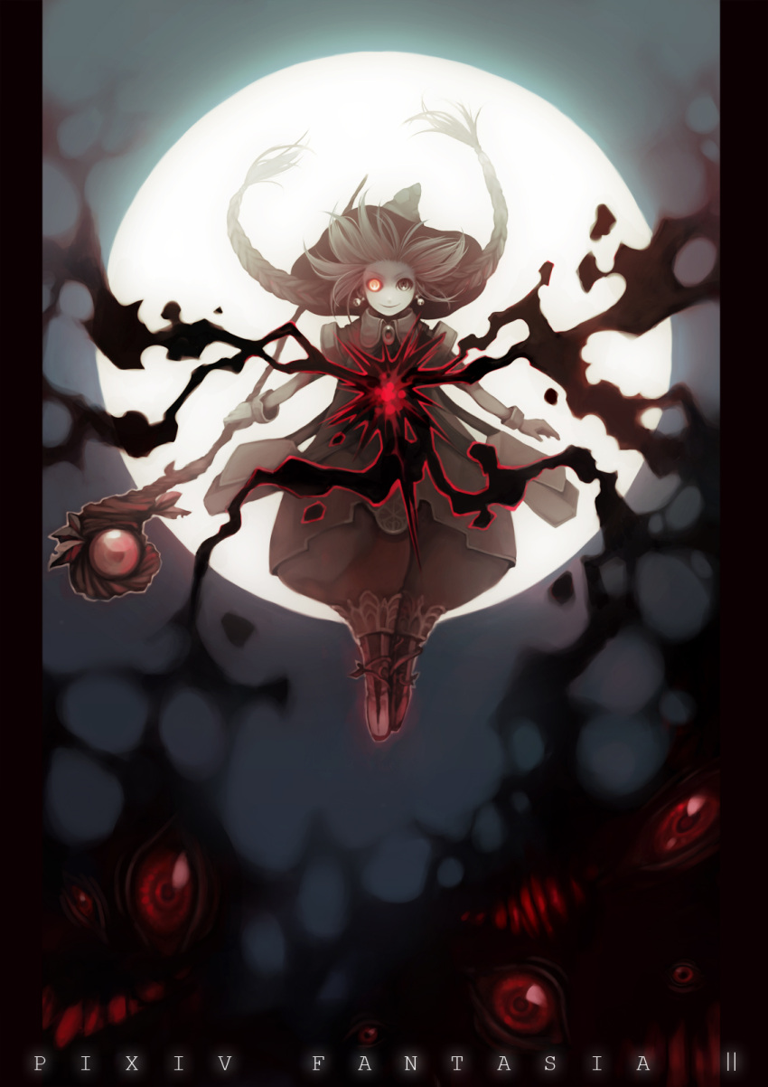 highres, magic, moon, night, sachi_(pixiv), sachi_(yumemayoi), spell, staff