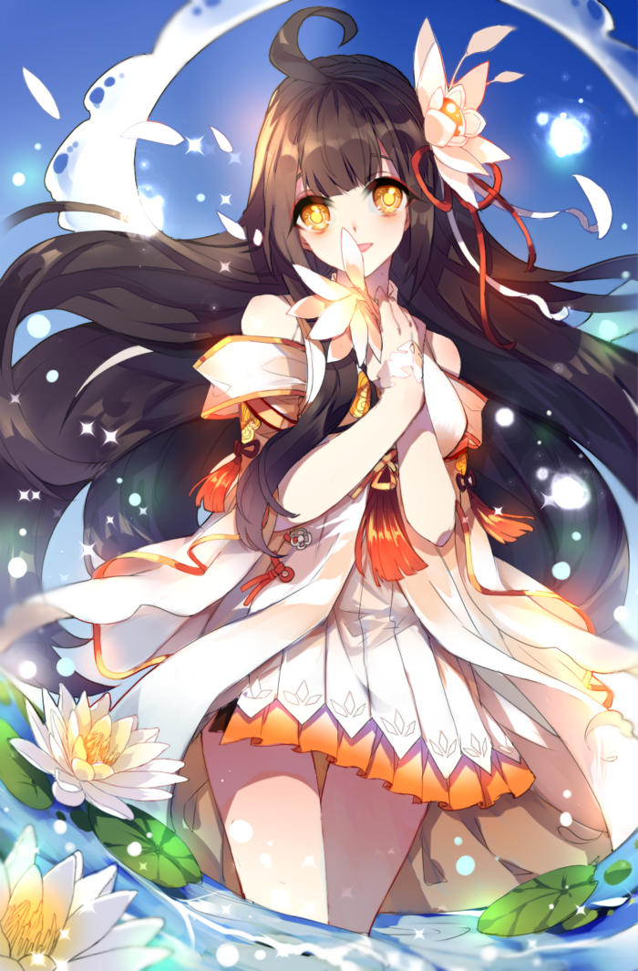 1girl, ahoge, apsara_(elsword), ara_han, artist_request, bare_shoulders, black_hair, elsword