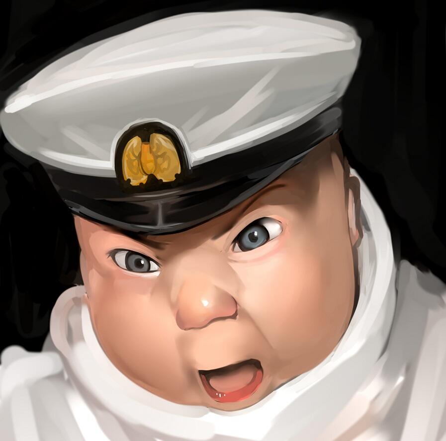 1boy, angry, baby, black_background, commentary_request, grey_eyes, harau, hat