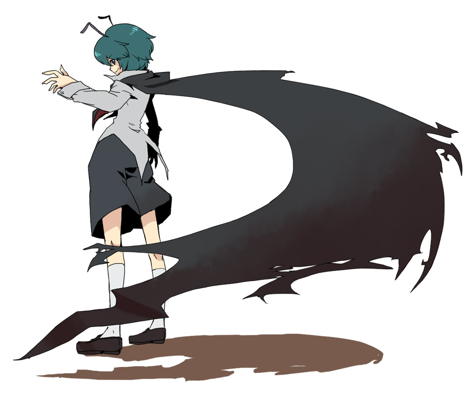 antenna, antennae, baggy_pants, cape, green_hair, mi_(pixiv91989), murai_shinobu, touhou