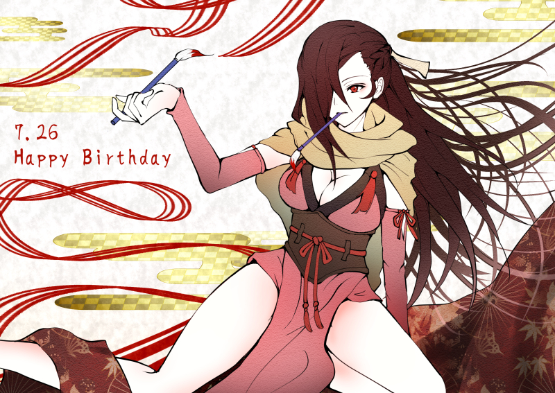 1girl, artist_name, atoatto, breasts, brown_hair, cleavage, dated, fire_emblem