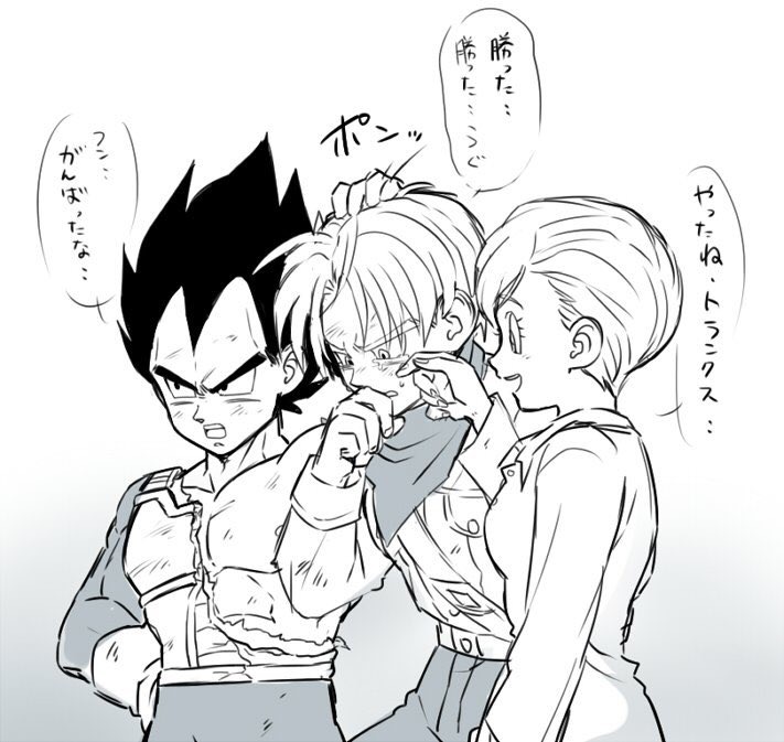 1girl, 2boys, armor, black_eyes, black_hair, bulma, couple, crying