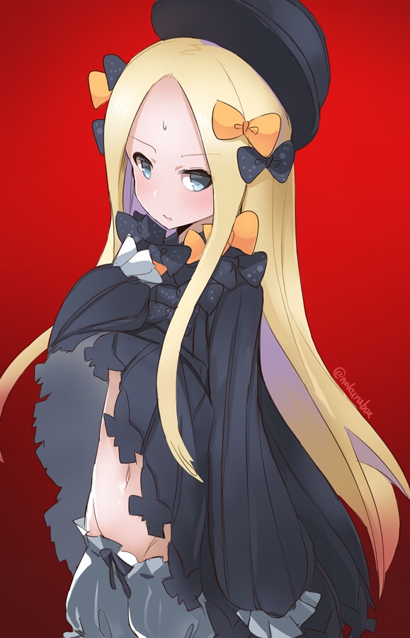 1girl, abigail_williams_(fate/grand_order), bangs, black_bow, black_dress, black_hat, blonde_hair, bloomers