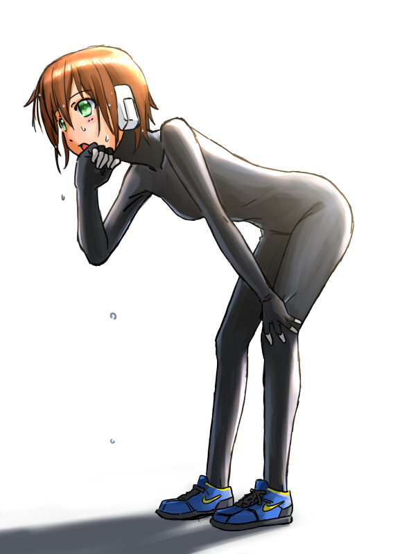 1girl, aile, ass, black_bodysuit, bodysuit, breasts, brown_hair, collarbone