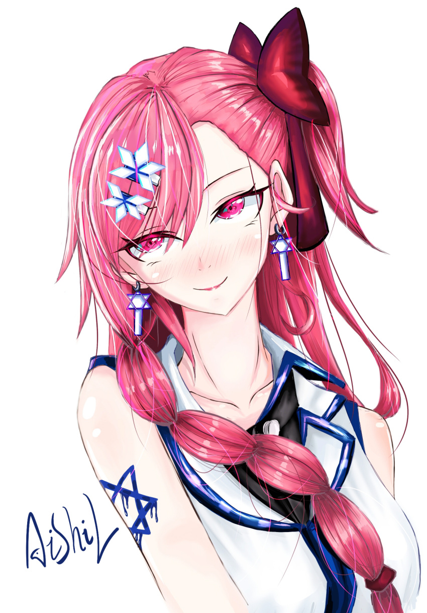 1girl, alternate_costume, asil, asymmetrical_hair, bangs, blush, bodypaint, bow