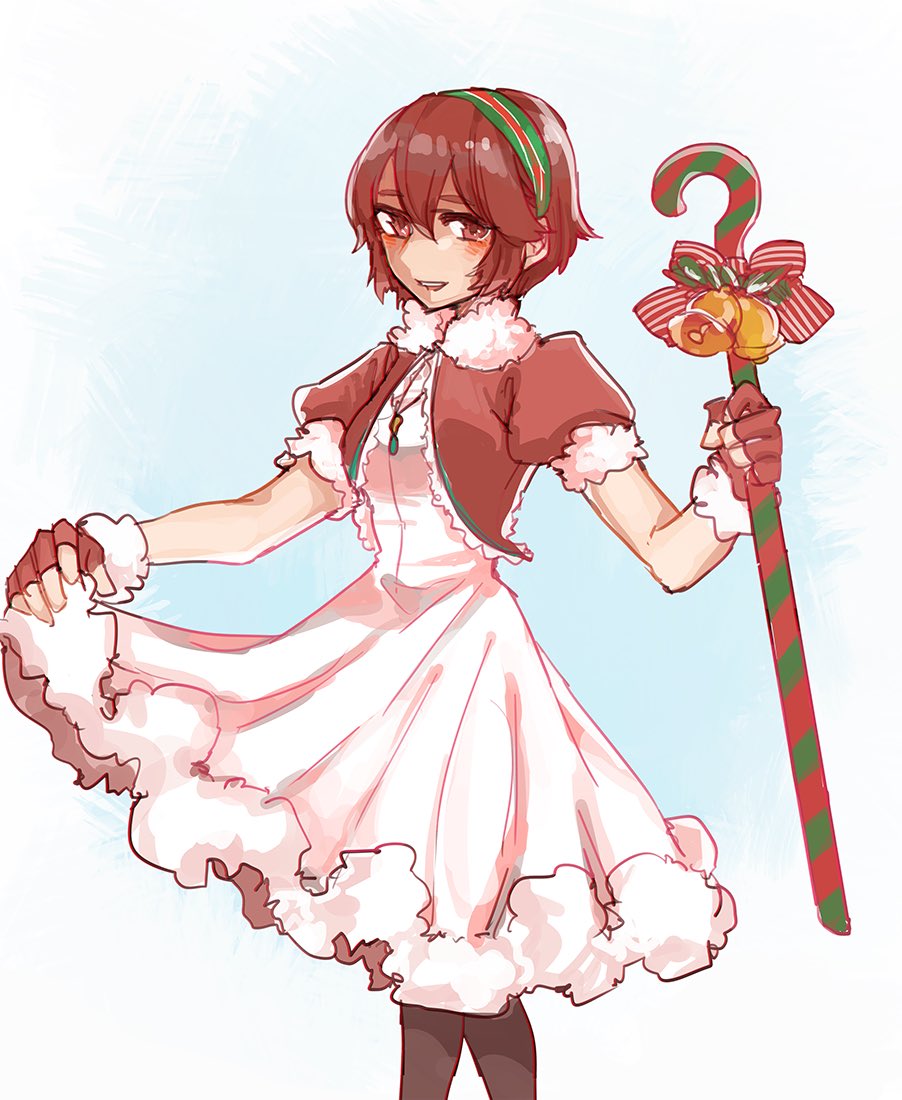 1girl, black_legwear, blush, candy, candy_cane, dress, fire_emblem, fire_emblem:_mystery_of_the_emblem