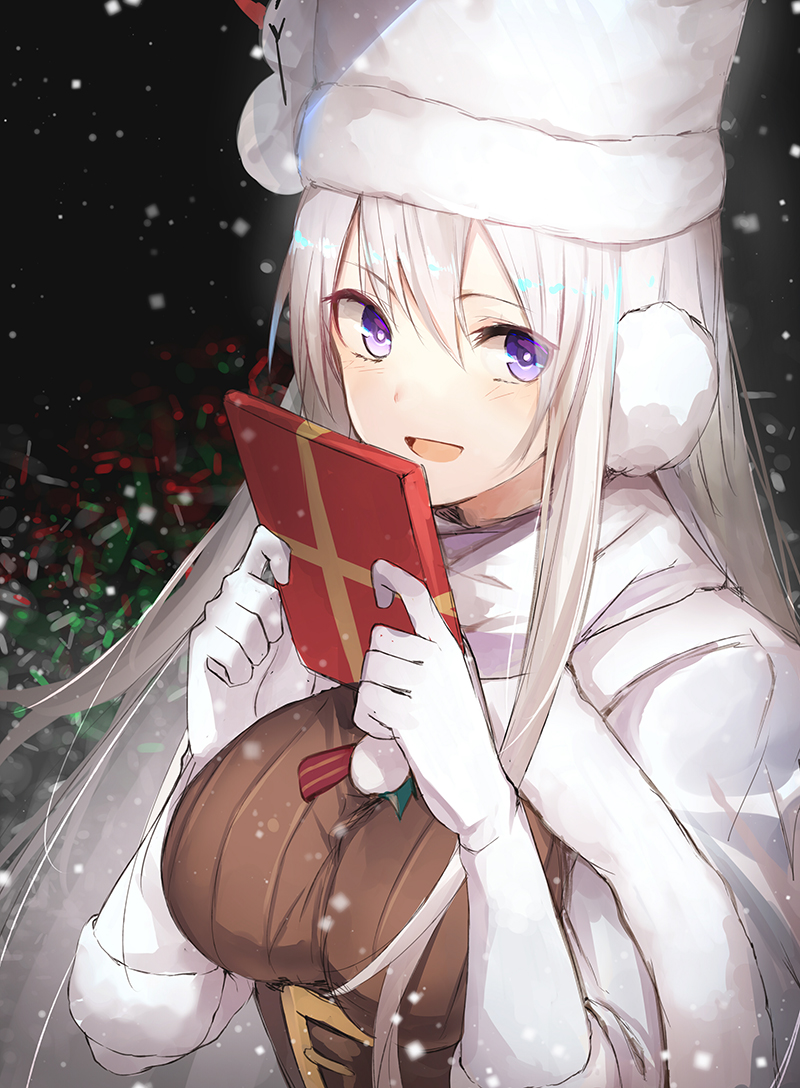 1girl, :d, azur_lane, bangs, blush, breasts, christmas, earmuffs