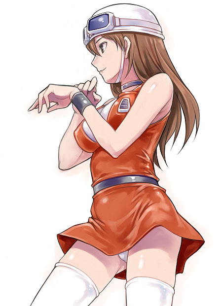 goggles_on_head, maruto, maruto!, riimu_stream, simple_background, solo, thigh-highs, thighhighs, time_patrol_bon, tp_bon, zettai_ryouiki