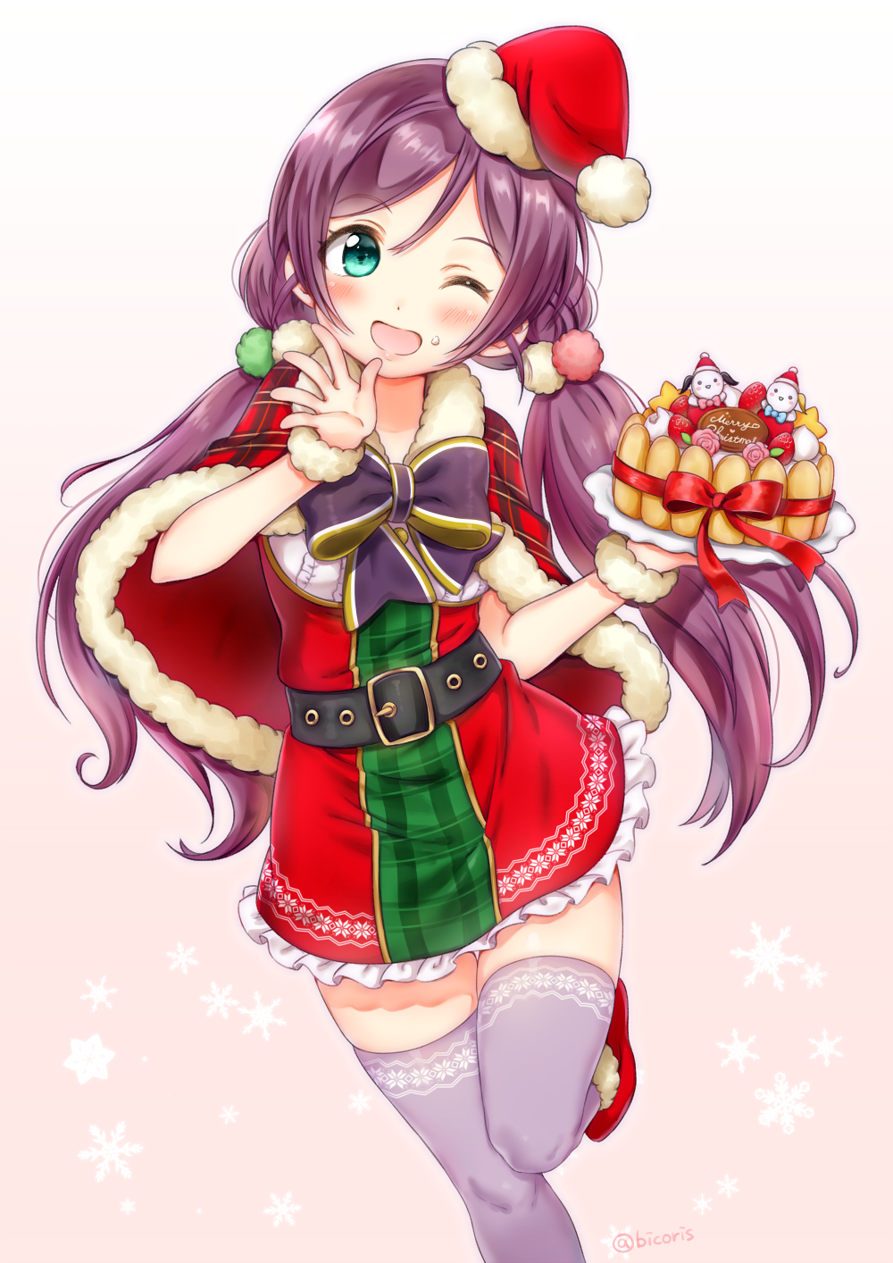 1girl, ;d, aqua_eyes, belt, bico_(bicoris), black_belt, blush, bow