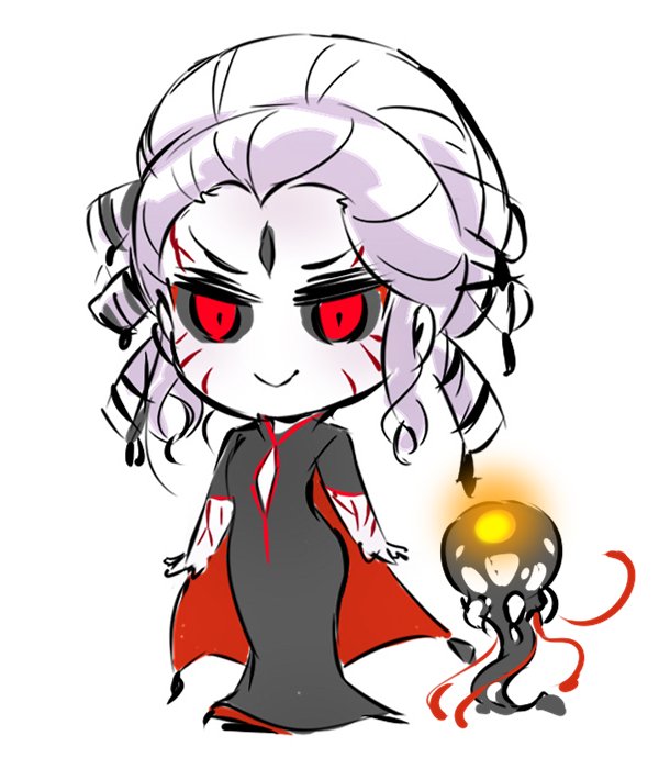 1girl, chibi, grimm, iesupa, jellyfish, red_eyes, rwby, salem_(rwby), seer_(rwby), white_hair