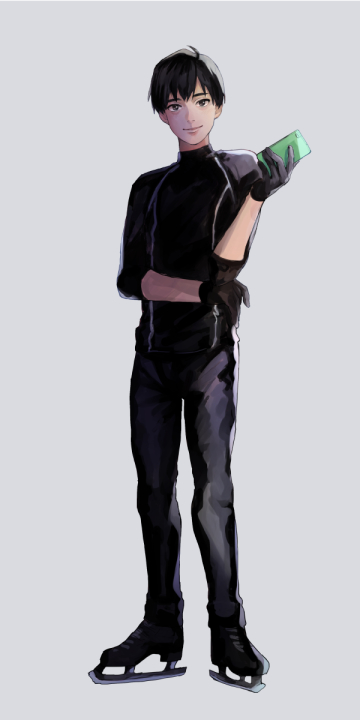 1boy, anne_(annene), black_gloves, black_hair, cellphone, dark_skin, dark_skinned_male, full_body