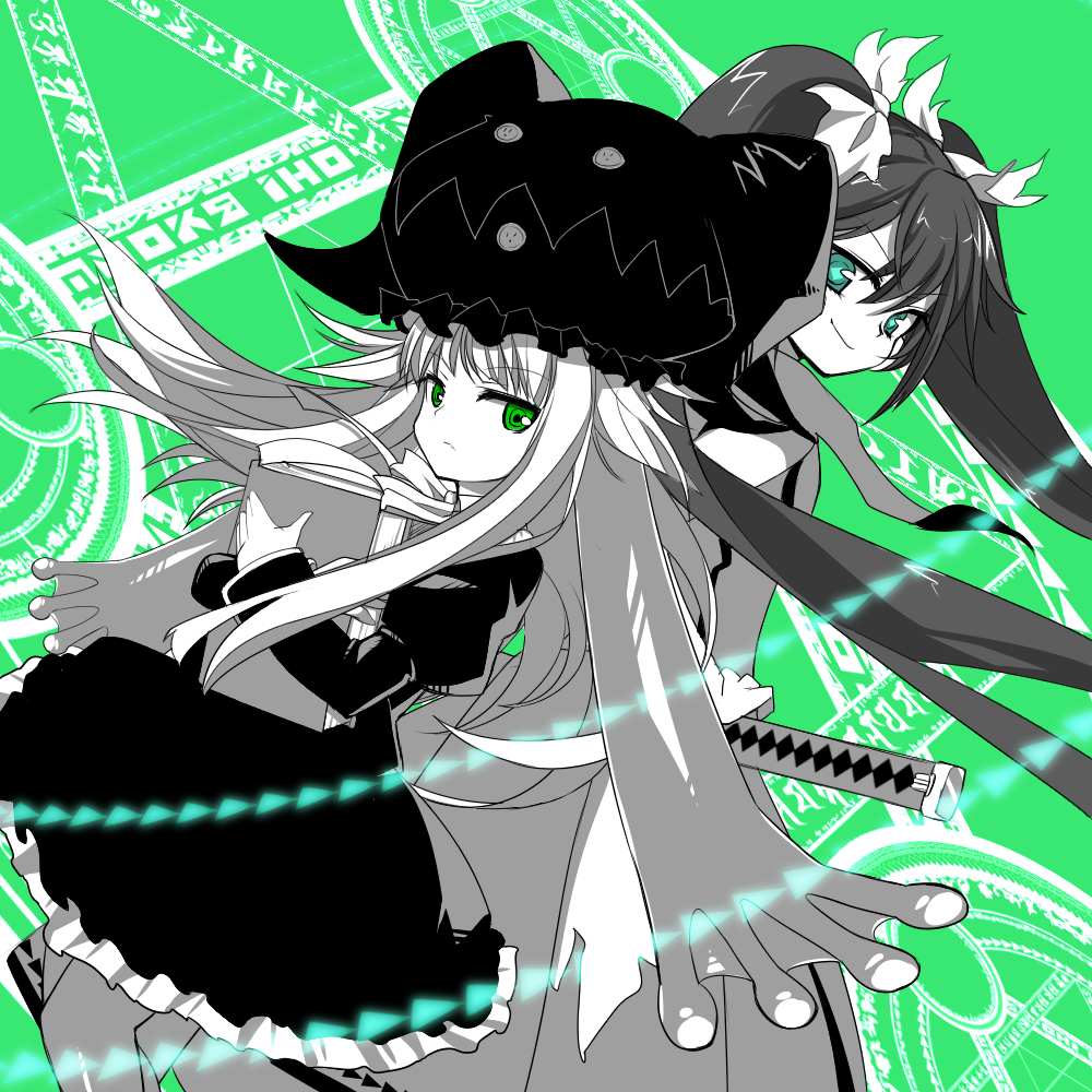 2girls, anmita_(rarutos), aqua_eyes, black_shirt, book, book_of_star_mythology, bubble_skirt, dress