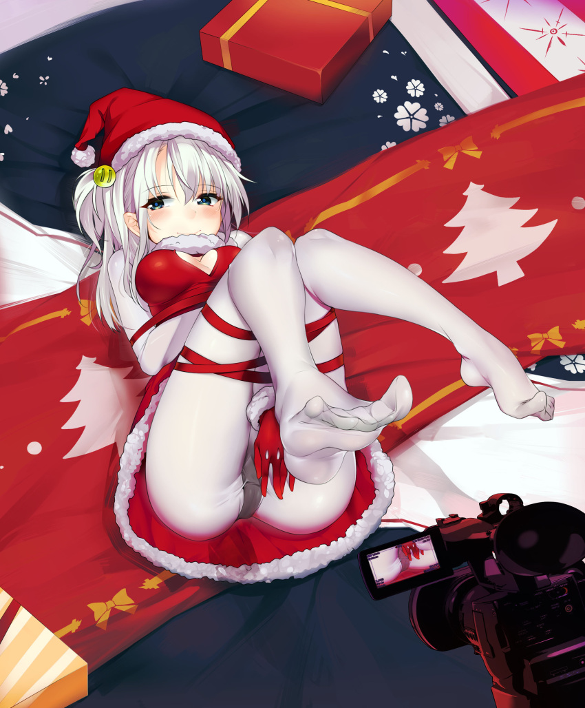 1girl, absurdres, alternate_costume, b3b, bdsm, black_panties, blue_eyes, bondage