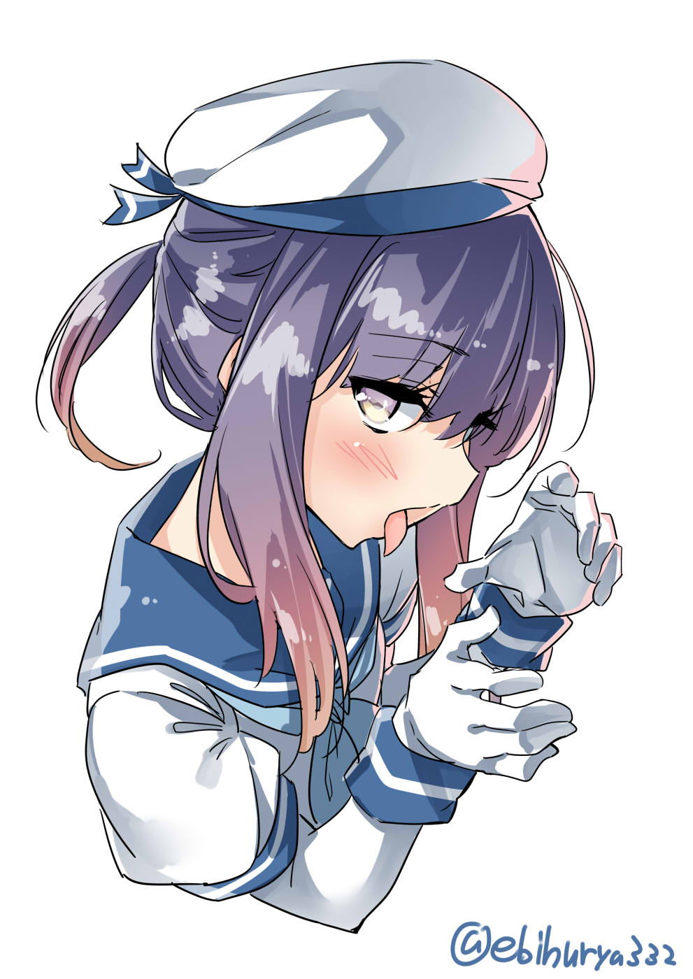 1girl, blush, ebifurya, from_side, gloves, gradient_hair, hat, highres