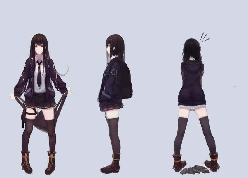 1girl, absurdres, backpack, bag, black_eyes, black_footwear, black_hair, black_jacket