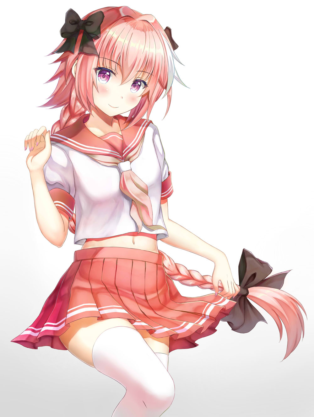 1boy, astolfo_(fate), bangs, black_bow, blush, bow, braid, closed_mouth