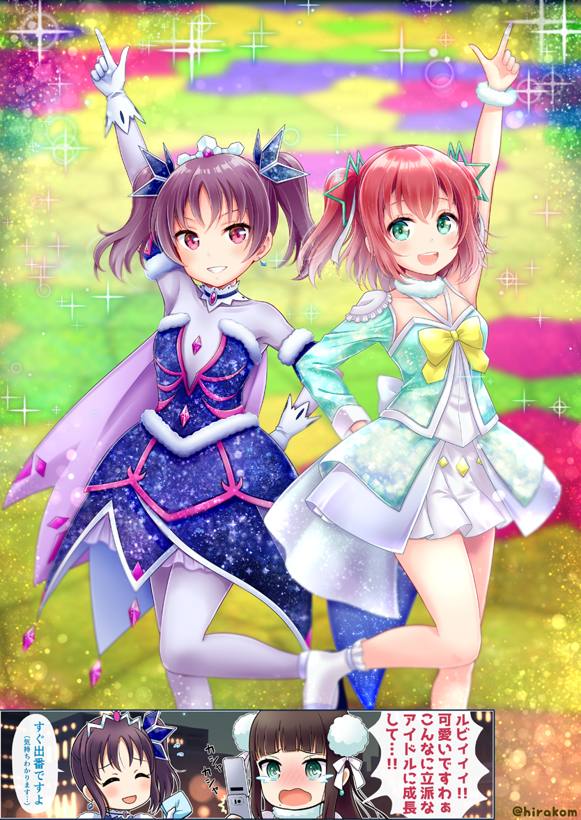 4girls, awaken_the_power, bangs, black_hair, bow, bowtie, brooch, comic