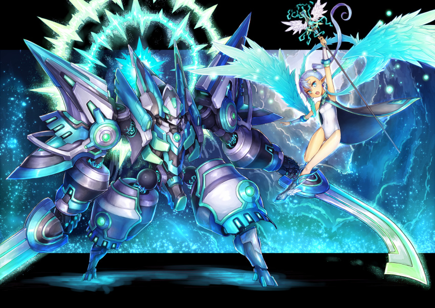 1girl, :o, angel, arm_up, armor, armpits, asymmetrical_bangs, bangs