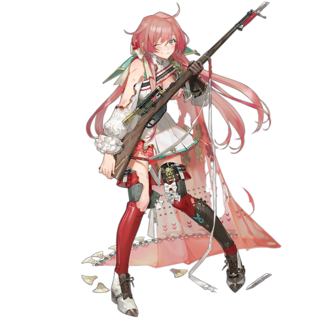 1girl, bangs, bayonet, blue_eyes, blush, bolt_action, boots, breasts