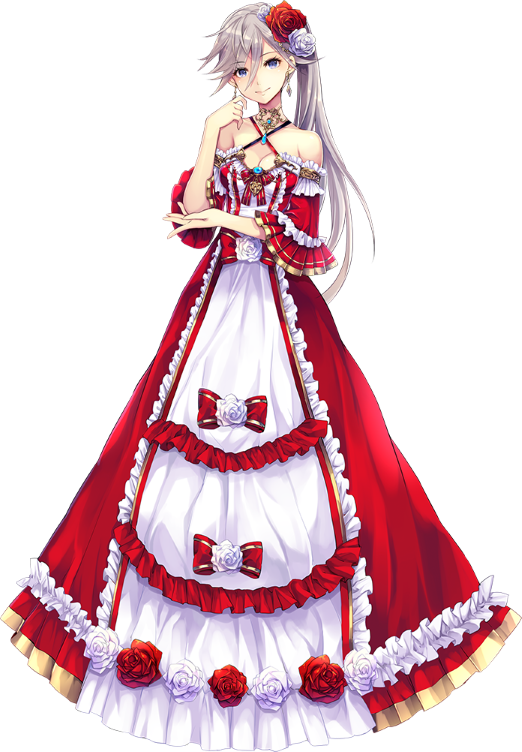 1girl, bare_shoulders, breasts, cleavage, detached_sleeves, dress, flower, full_body