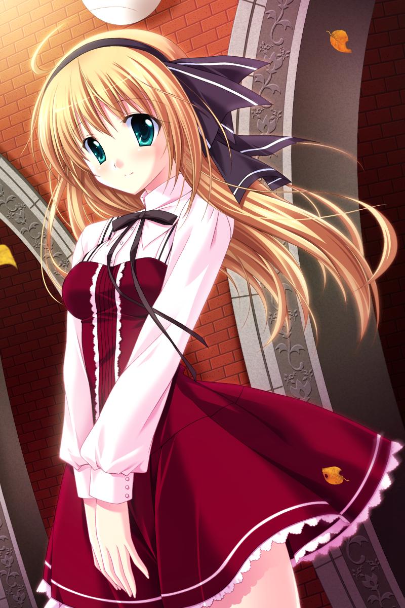blonde_hair, choco_chip, dress, frills, green_eyes, hairband, highres, long_hair