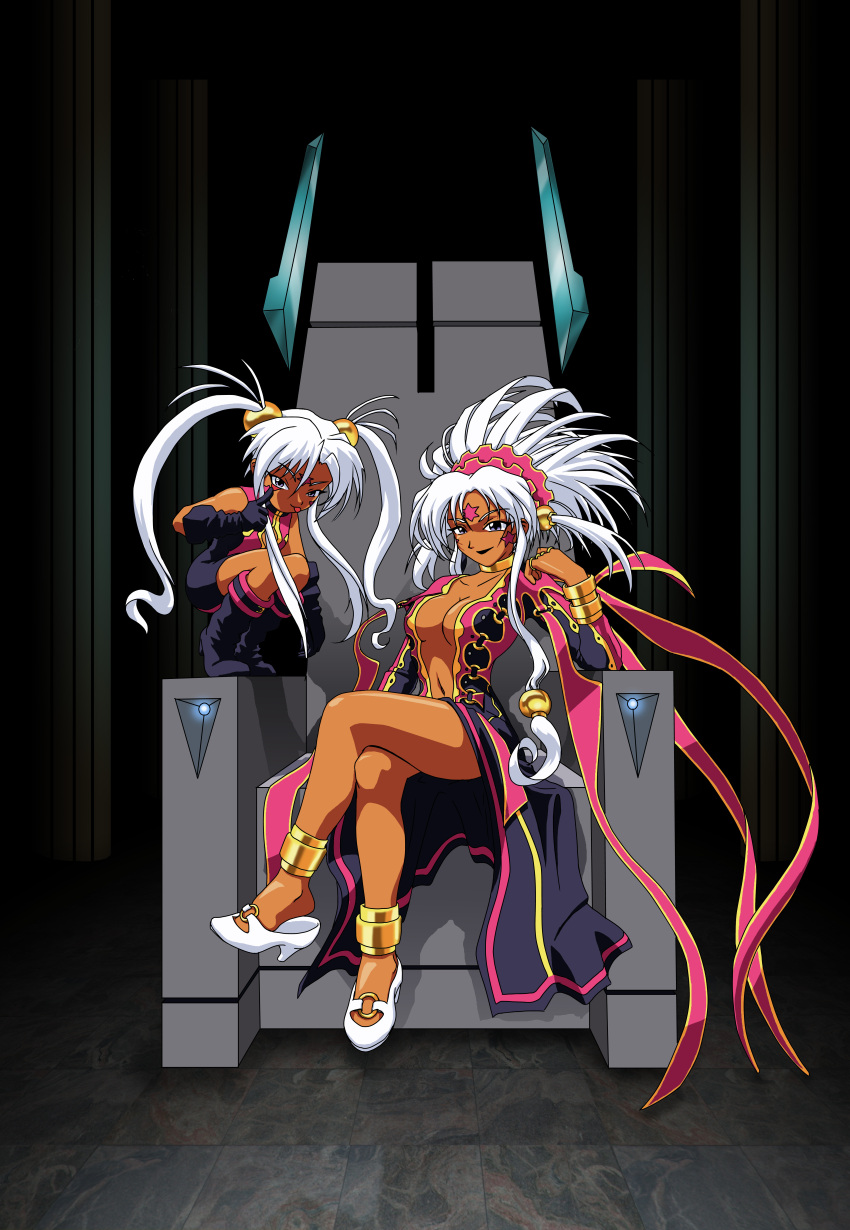 2girls, aa_megami-sama, absurdres, bangle, bangs, bracelet, breasts, center_opening