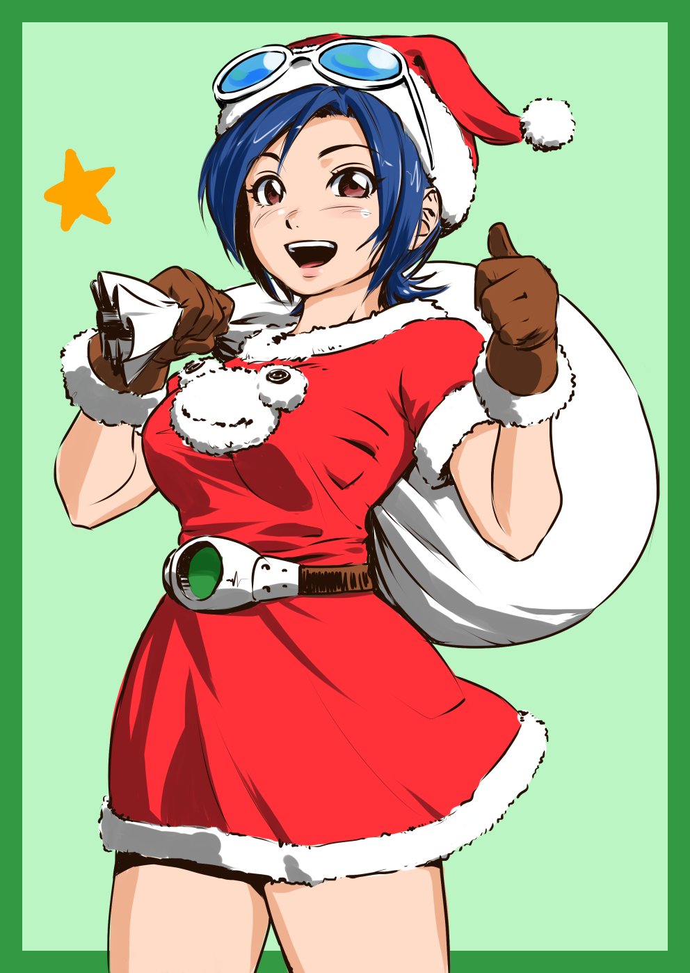 1girl, blue_hair, christmas, highres, mahha_warabi, may_lee, the_king_of_fighters