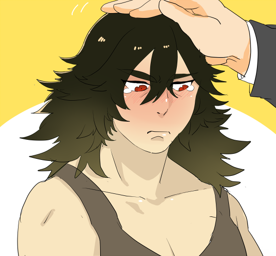 1boy, blush, brown_hair, crying, juuni_taisen, long_hair, male_focus, portrait, red_eyes, solo, souma_yoshimi, younger