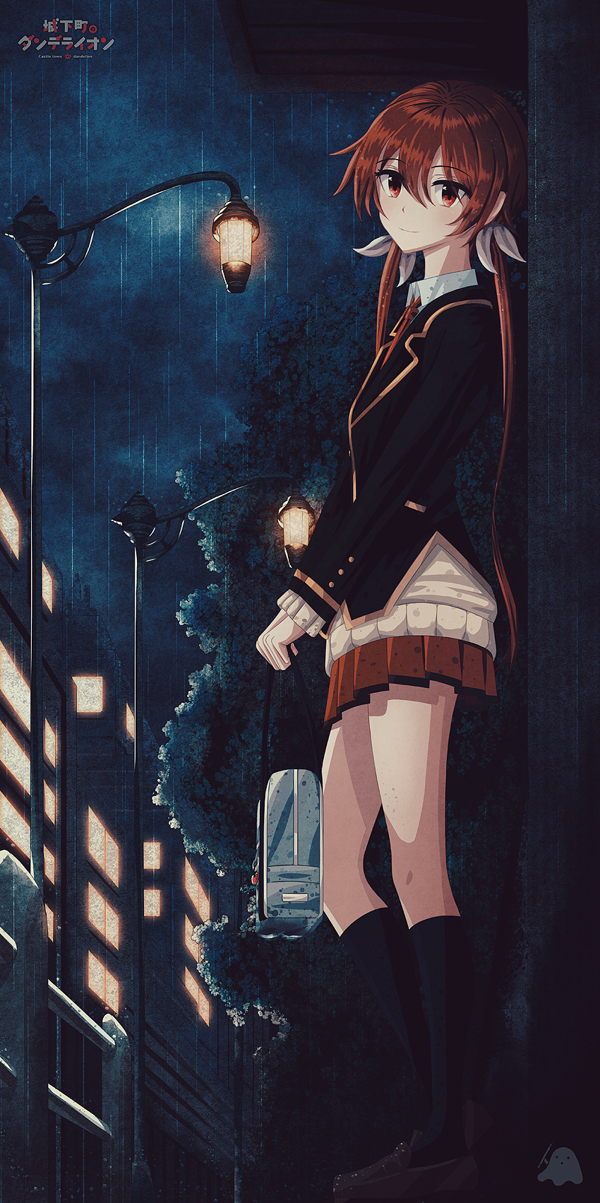 black_legwear, blush, closed_mouth, critter100, eyebrows_visible_through_hair, hair_ribbon, highres, joukamachi_no_dandelion