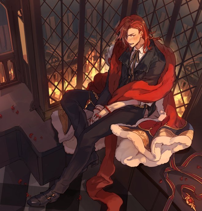 1boy, alternate_costume, blush, coat, fur-trimmed_coat, fur_trim, granblue_fantasy, itefu