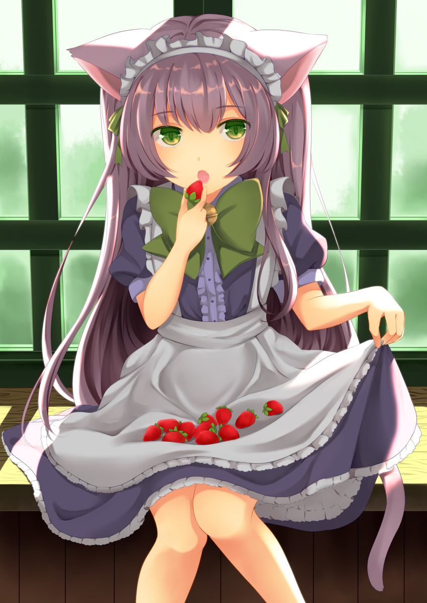 1girl, :o, absurdres, animal_ears, apron, apron_basket, apron_hold, bell