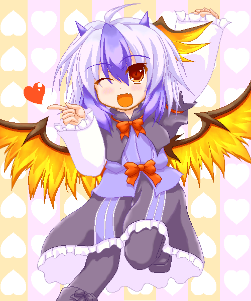 head_wings, heart, marimo_(artist), marimo_(pixiv4455), multicolored_hair, pantyhose, tokiko_(touhou), touhou