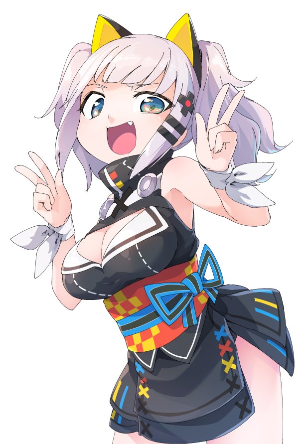 1girl, :d, bangs, bare_shoulders, black_dress, blue_eyes, breasts, cleavage