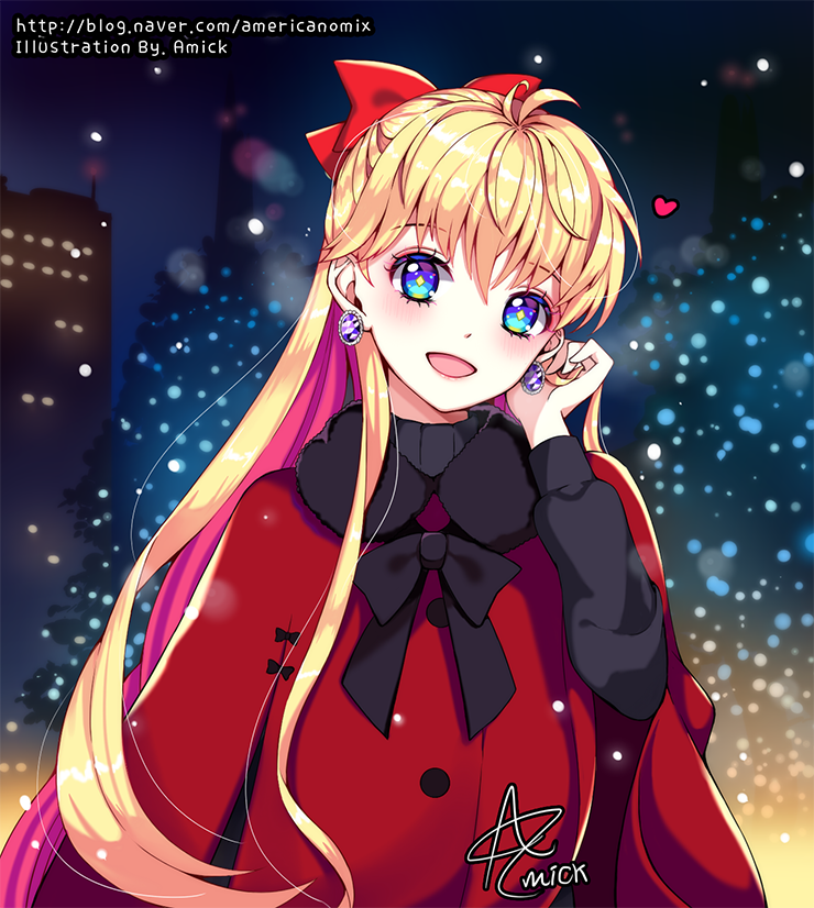 1girl, :d, aino_minako, amick_(americanomix), artist_name, bishoujo_senshi_sailor_moon, black_bow, blonde_hair