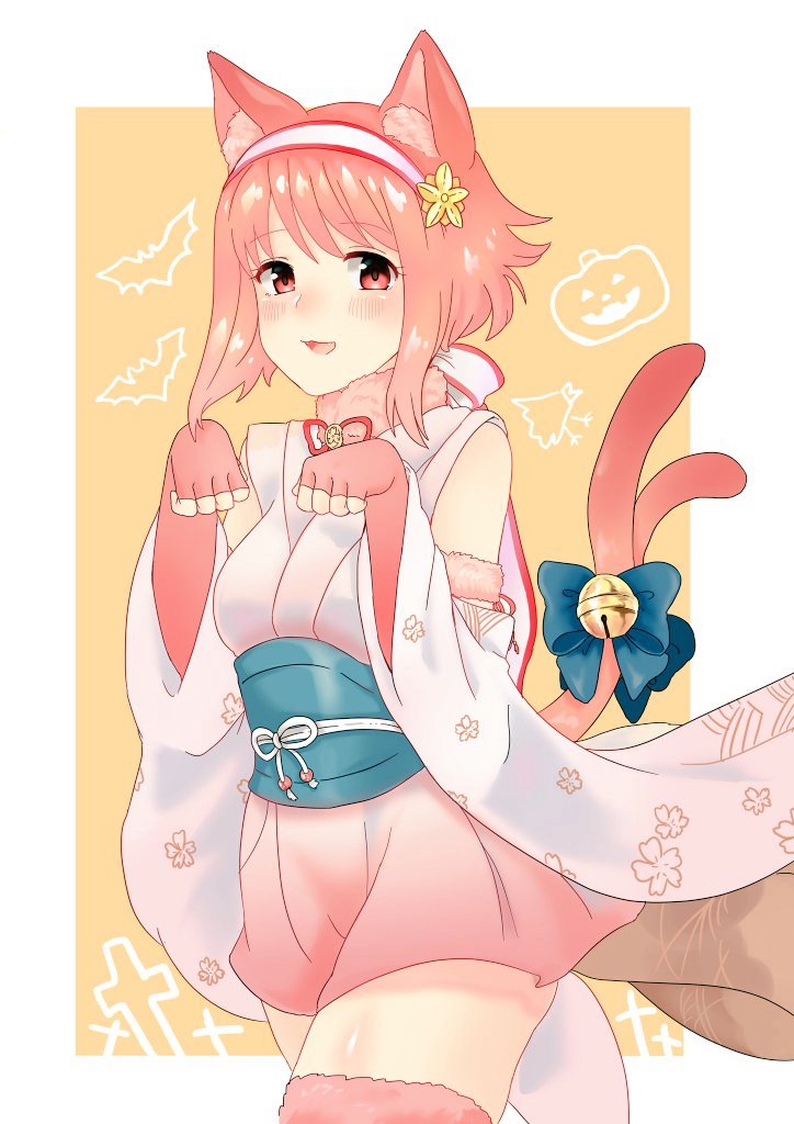 1girl, akina_(akn1819), alternate_costume, animal_ears, bat, bell, blus, cat_ears