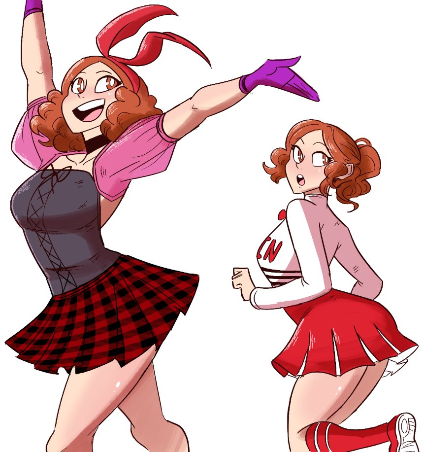 1girl, alternate_costume, blush, brown_eyes, brown_hair, cheerleader, choker, commentary
