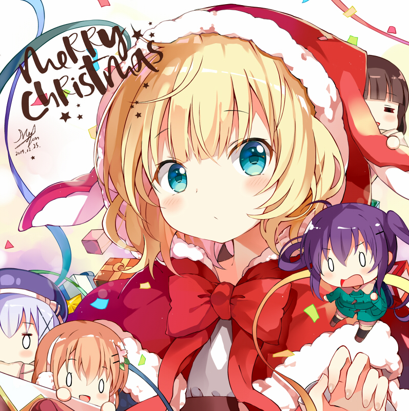 0_0, 5girls, :d, alternate_costume, aqua_eyes, blonde_hair, blush, bow