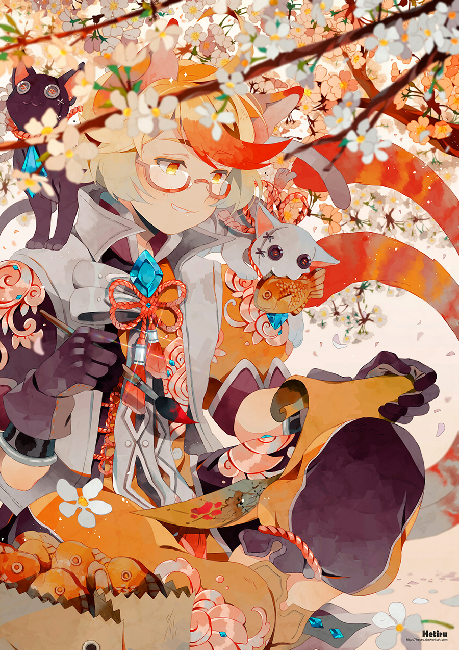 1girl, animal_ears, artist_name, bag, black_cat, black_gloves, blurry, blush
