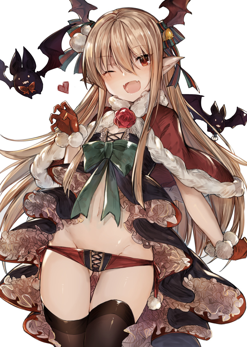 1girl, absurdres, bangs, bat, bell, black_legwear, blonde_hair, capelet