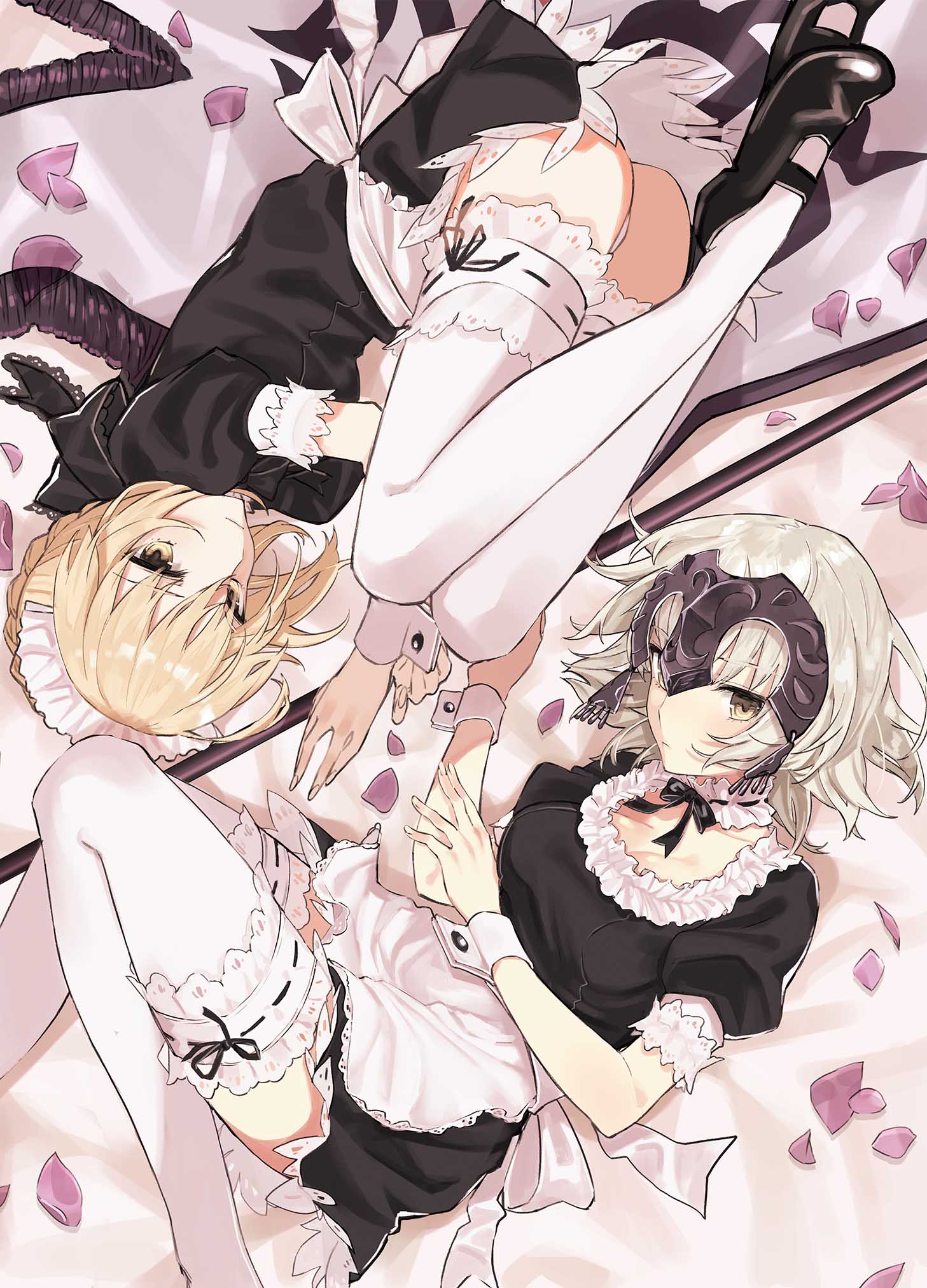 2girls, apron, artoria_pendragon_(all), artoria_pendragon_(swimsuit_rider_alter), ass, blonde_hair, blush, breasts