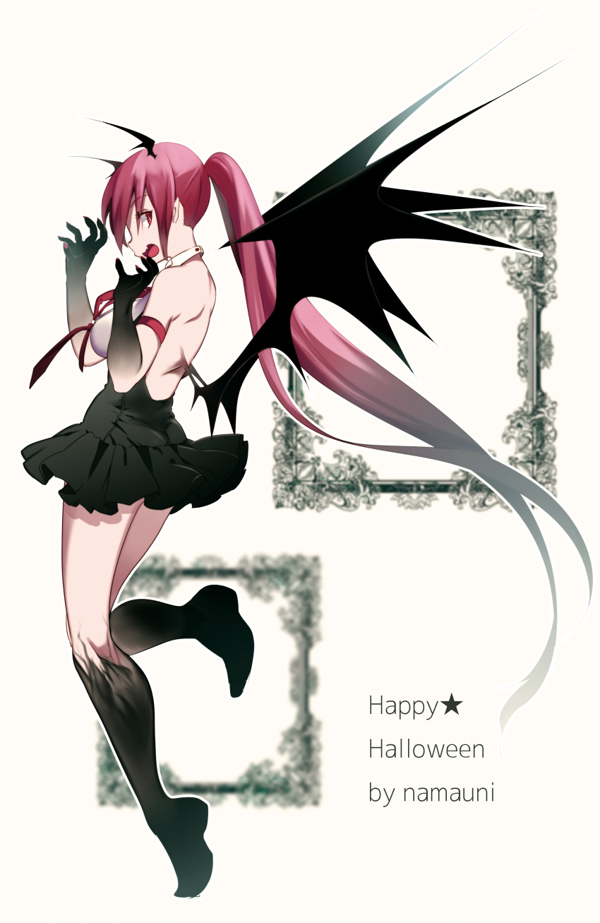1girl, :d, absurdres, alternate_costume, armband, artist_name, back, bangs
